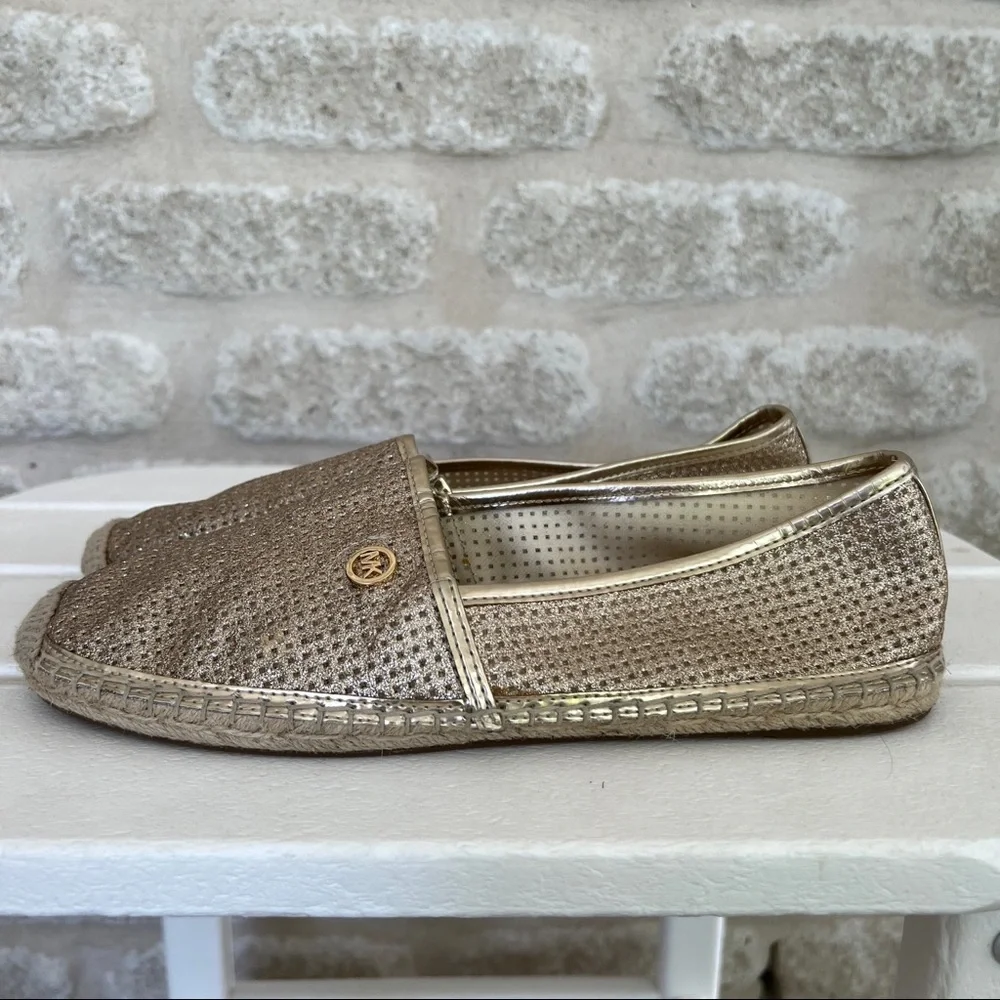 Michael Kors Kendrick espadrilles flats gold leather perforated metallic 8.5